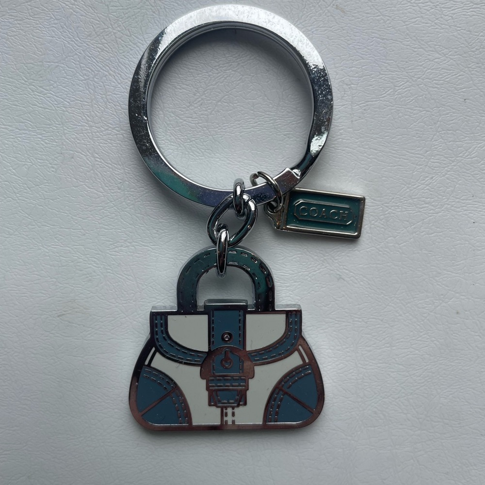 Coach Handbag Purse Keychain Key Holder Blue and Cream Rare